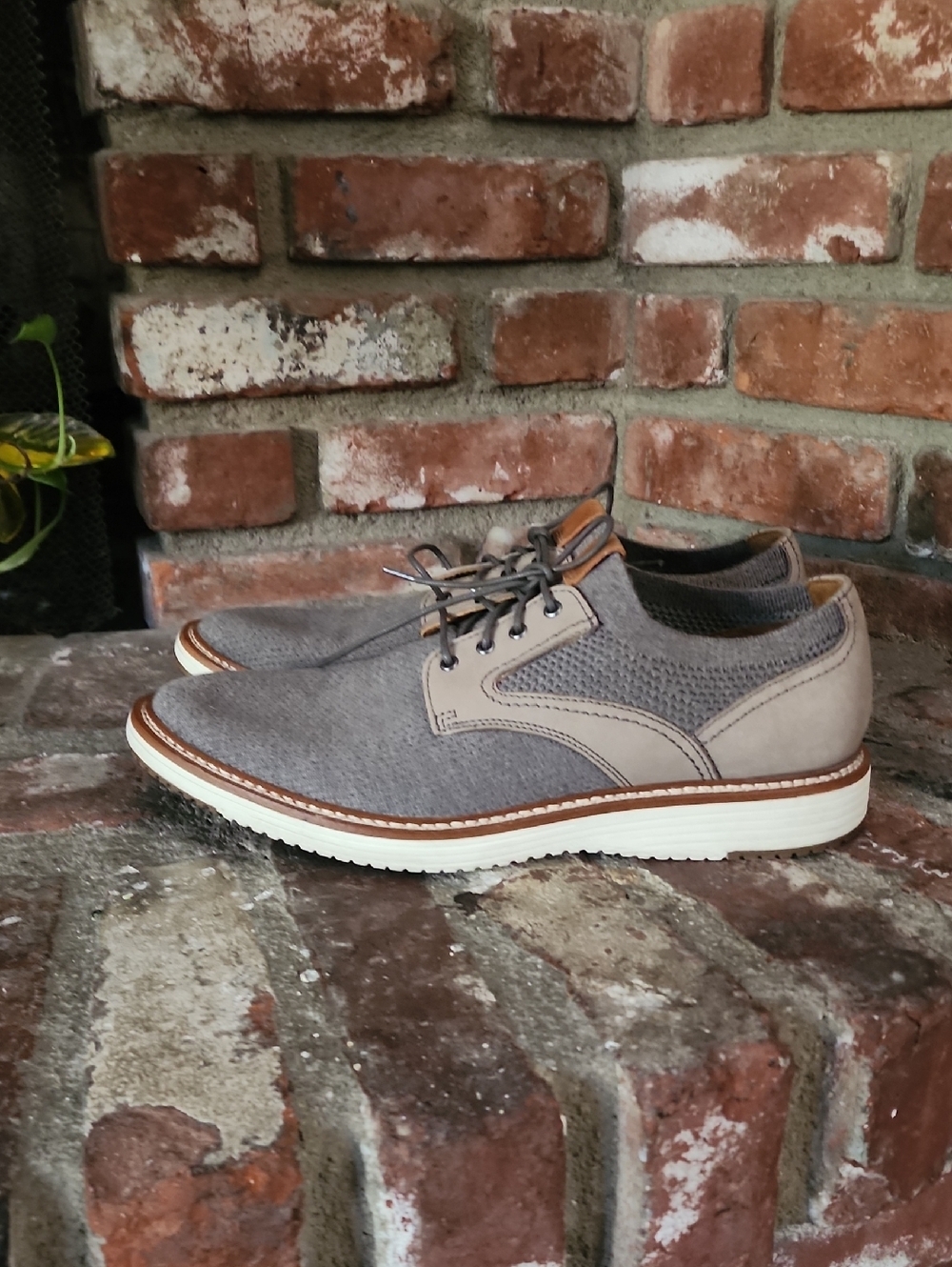 Johnston & Murphy Knit & Leather Lace-Up Oxfords Grey Hybrid Comfort Shoes Sz 10